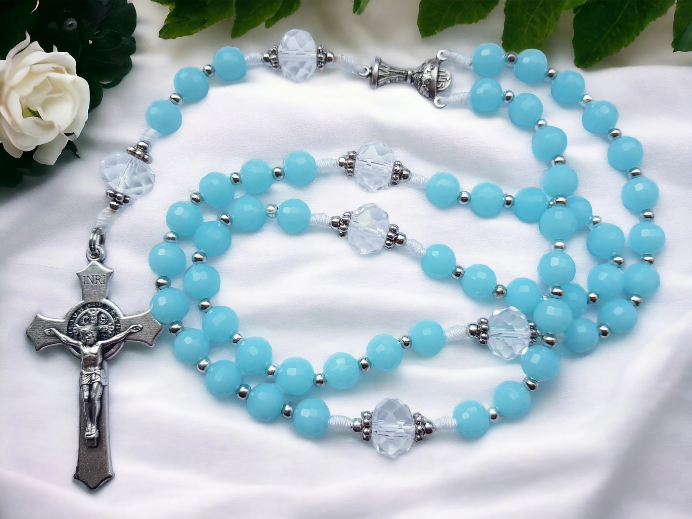 Rosenkranz Erstkommunion Glasschliffperlen hellblau - Image 3