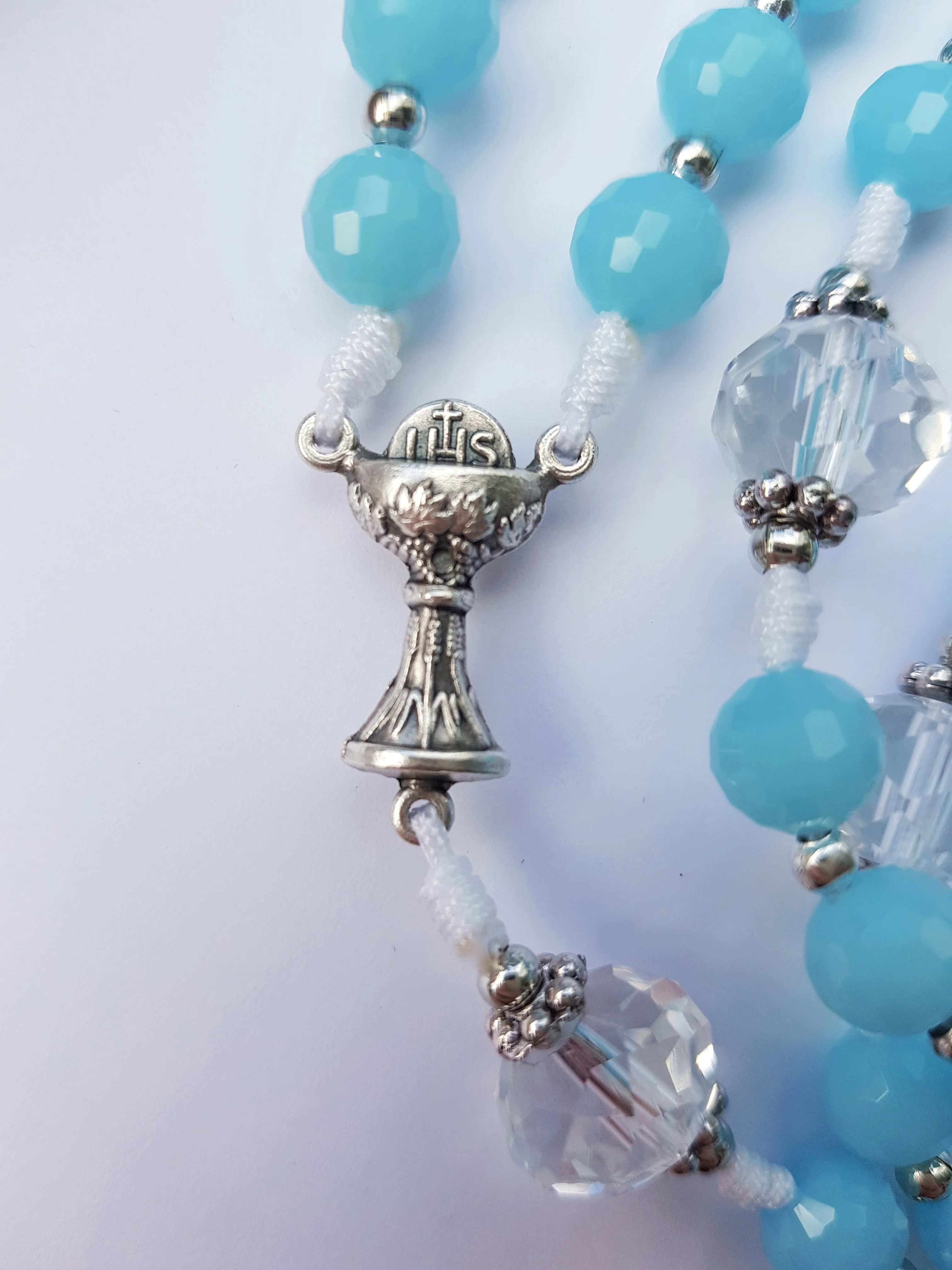 Rosenkranz Erstkommunion Glasschliffperlen hellblau - Image 4