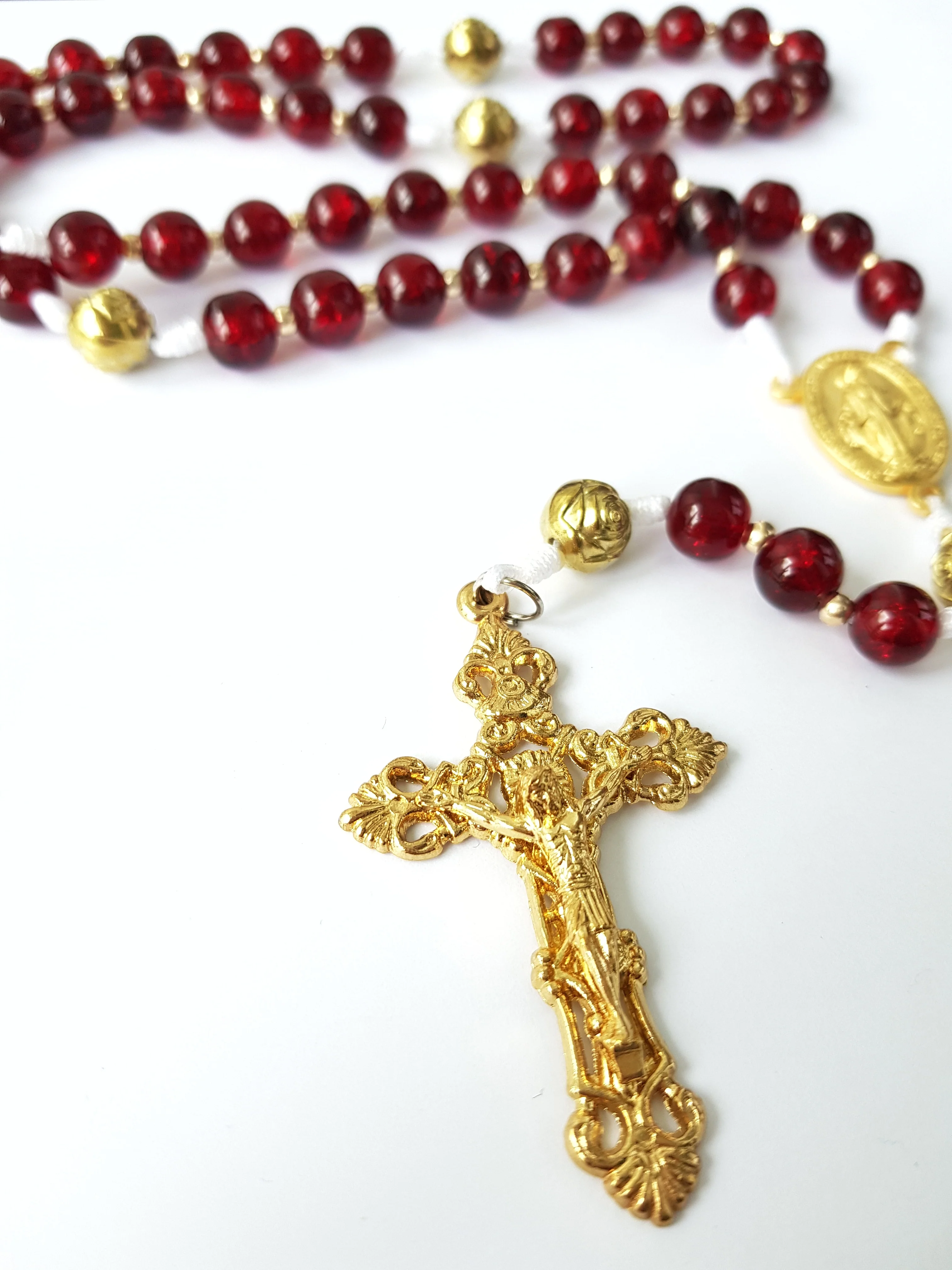 Rosenkranz Glasperlen rot/gold - Image 3