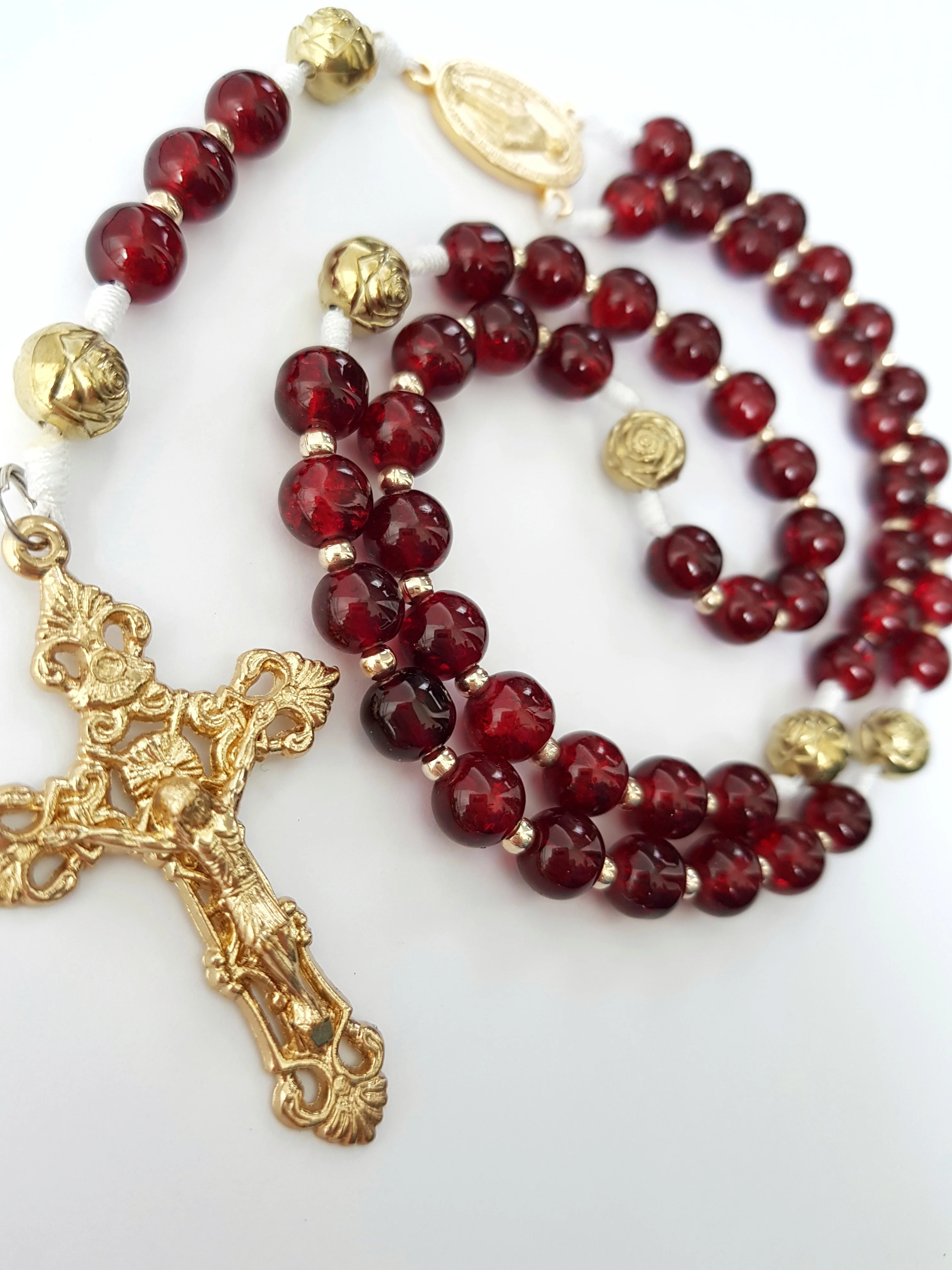 Rosenkranz Glasperlen rot/gold - Image 4