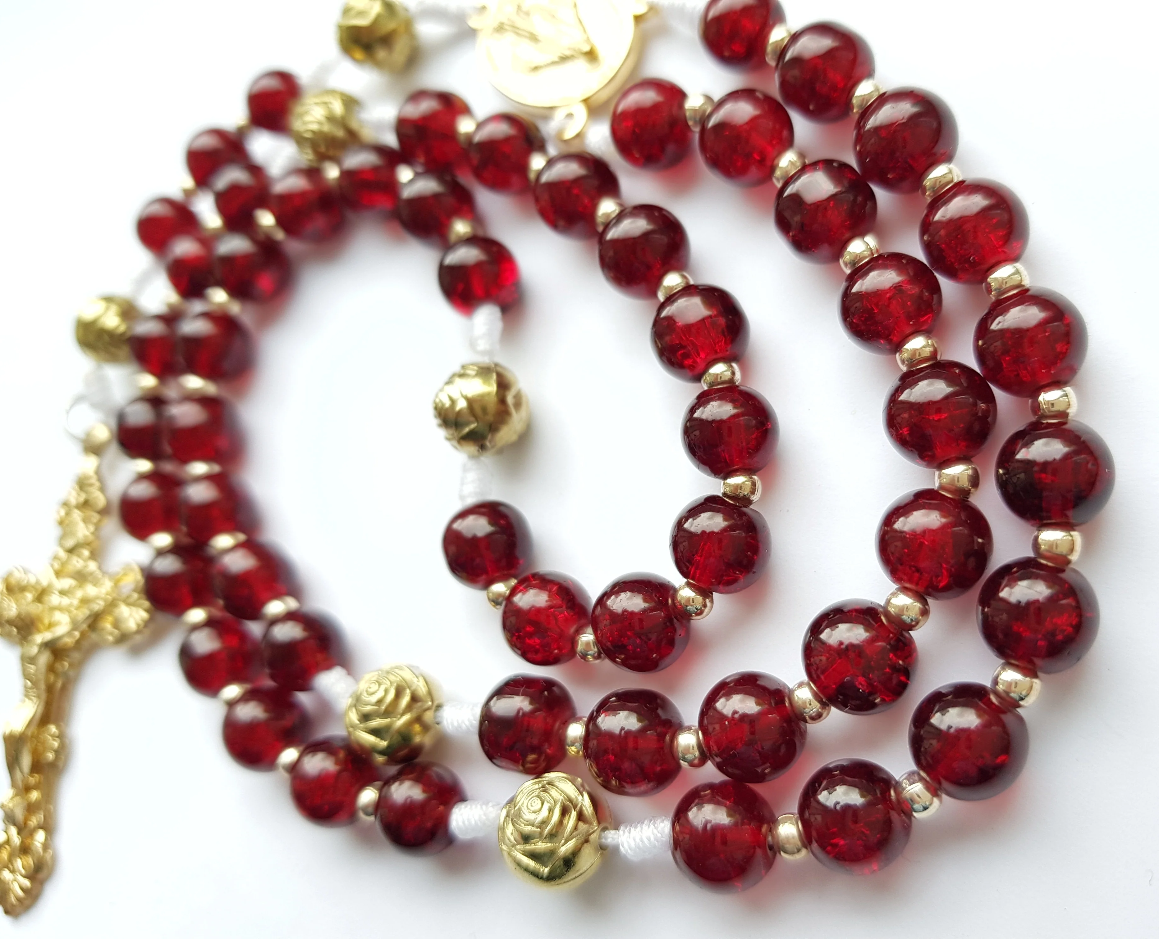 Rosenkranz Glasperlen rot/gold - Image 5