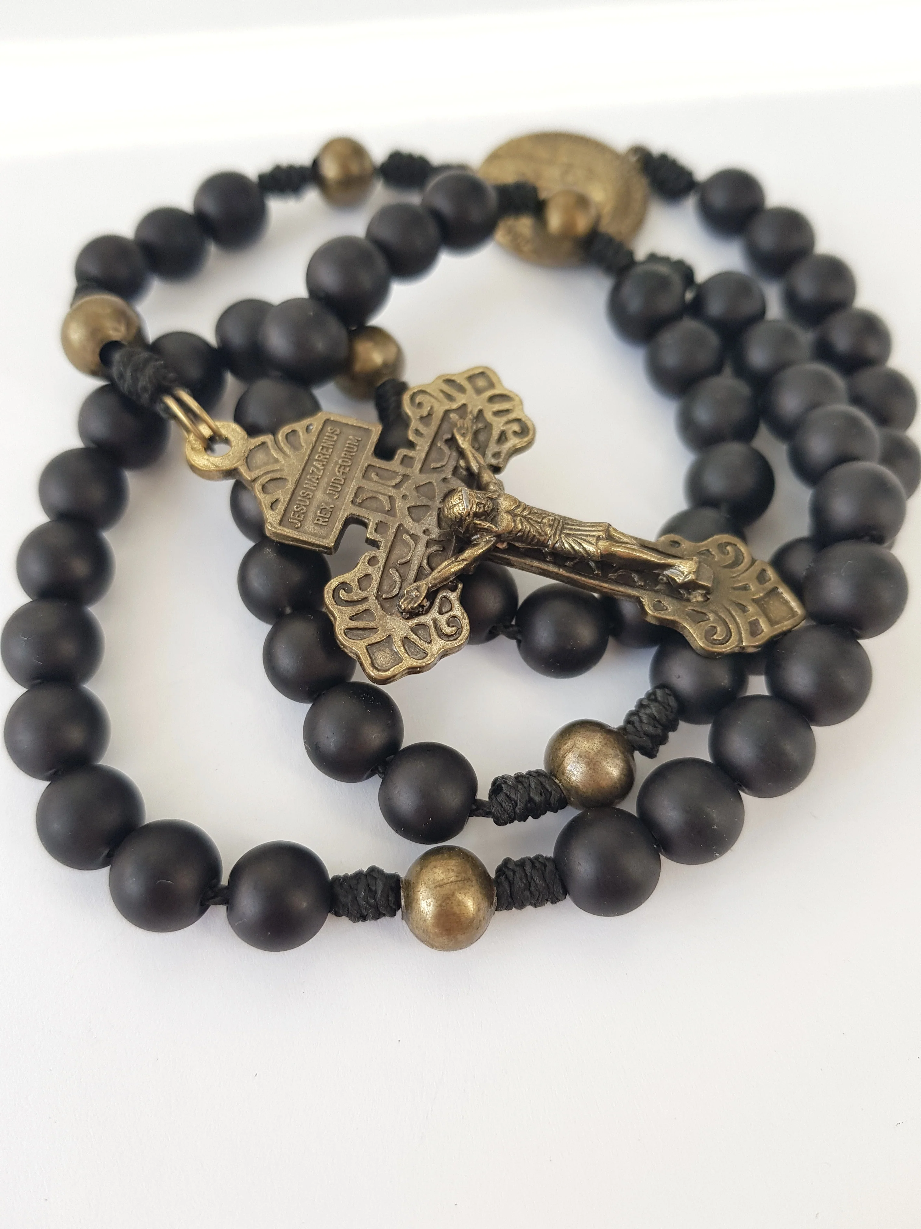 Rosenkranz Steinperlen schwarz/bronze matt - Image 3