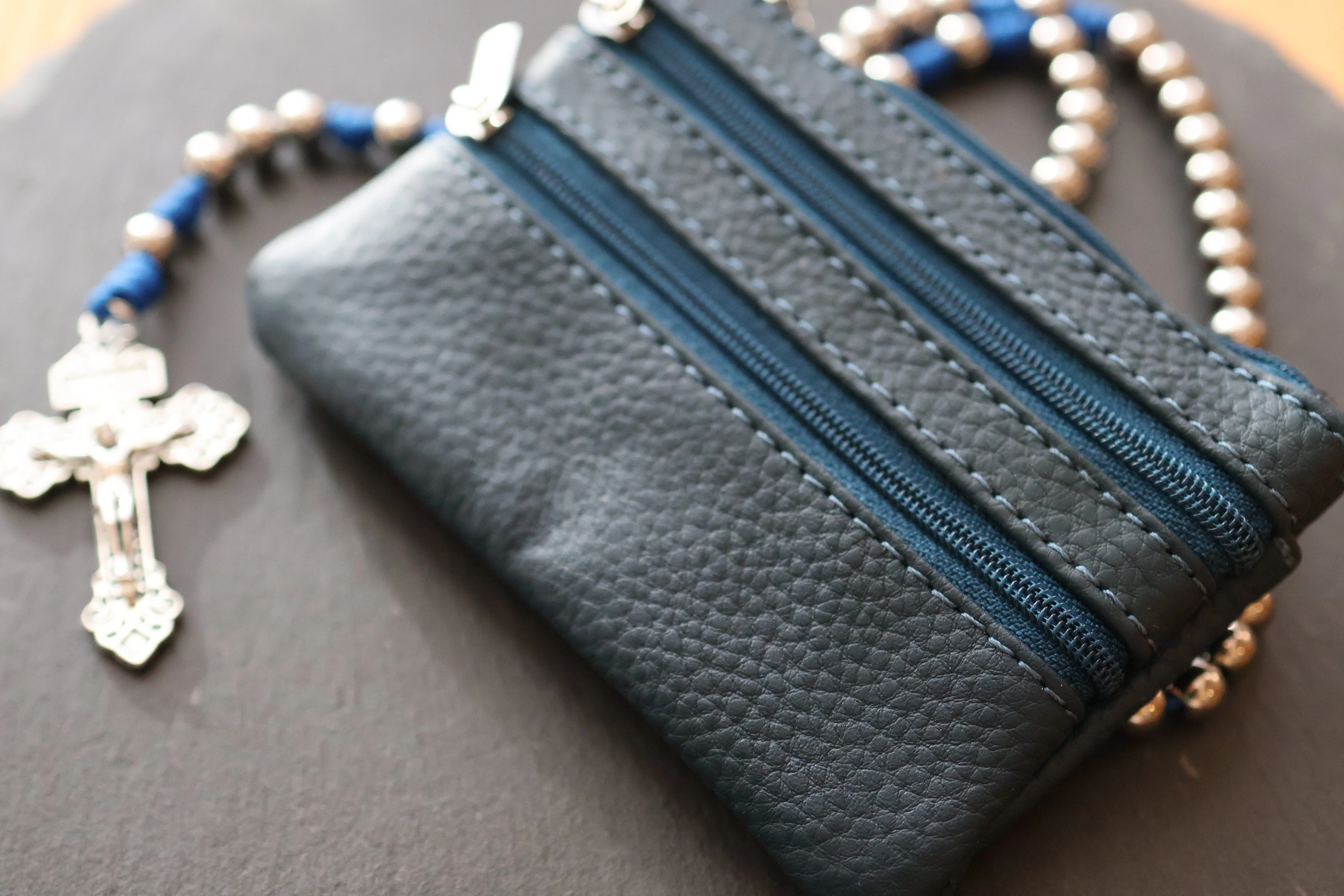 Rosenkranztasche aus Echtleder Dunkelblau - Image 3